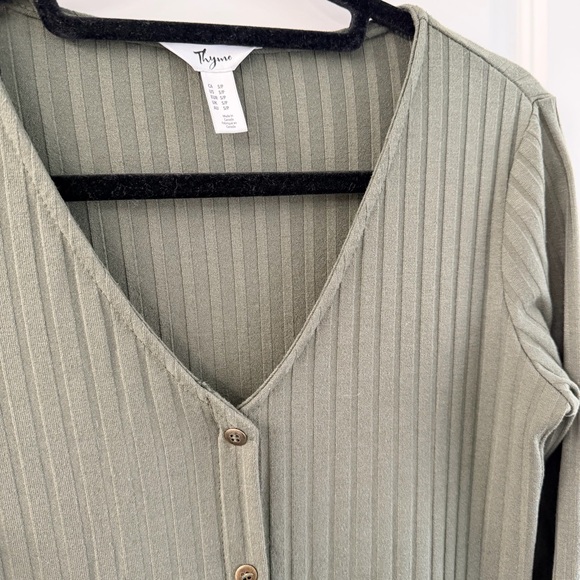 Ribbed Button-Front V-Neck Maternity Dress - Olive - Picture 2 of 4